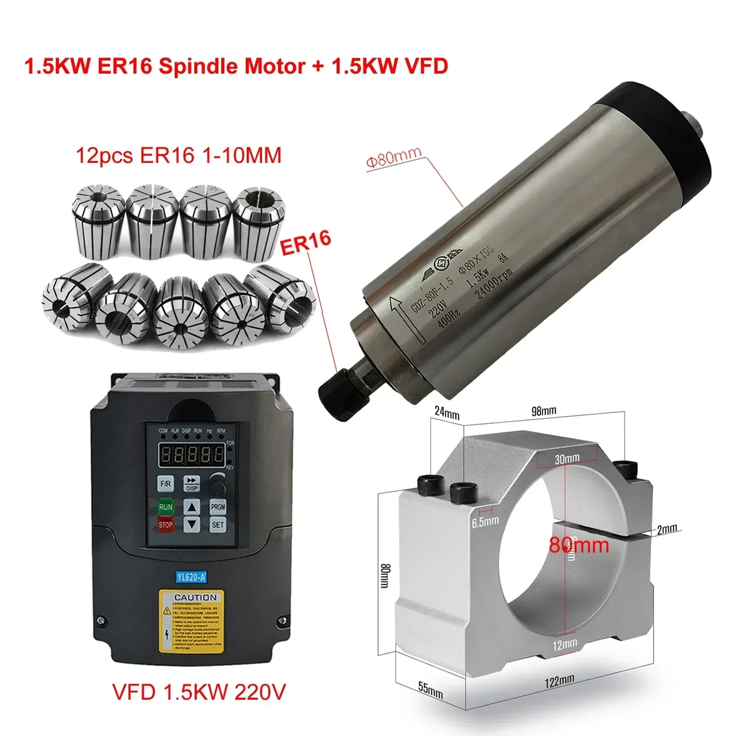 CNC Hava Soğutmalı 800W 1500W  - Er20 Collet Chuck Spindle Motor 220V incelemesi ve fiyatı
